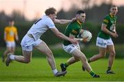 23 April 2024; Liam Kelly of Meath in action against Niall Dolan of Kildare during the EirGrid Leinster GAA Football U20 Championship semi-final match between Kildare and Meath at Manguard Park at the Kildare GAA Centre of Excellence in Hawkfield, Kildare. Photo by Tyler Miller/Sportsfile