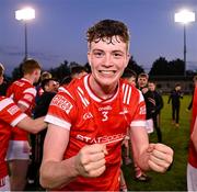 23 April 2024; James Maguire of Louth celebrates after their side's victory in the EirGrid Leinster GAA Football U20 Championship semi-final match between Dublin and Louth at Parnell Park in Dublin. Photo by Sam Barnes/Sportsfile