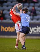 23 April 2024; Diarmuid Reilly of Louth in action against Finn Bruton of Dublin during the EirGrid Leinster GAA Football U20 Championship semi-final match between Dublin and Louth at Parnell Park in Dublin. Photo by Sam Barnes/Sportsfile
