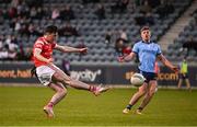 23 April 2024; Kieran McArdle of Louth has a shot at goal  during the EirGrid Leinster GAA Football U20 Championship semi-final match between Dublin and Louth at Parnell Park in Dublin. Photo by Sam Barnes/Sportsfile