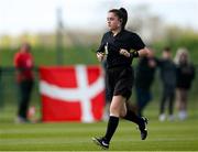 23 April 2024; Referee Hannah O'Brien during the women's under 16's international friendly match between Republic of Ireland and Denmark at the FAI National Training Centre in Abbotstown, Dublin. Photo by Stephen McCarthy/Sportsfile