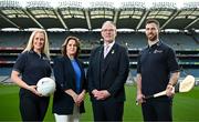 24 April 2024: In attendance at the launch of the Bord Gáis Energy GAA Legends Tour Series of Croke Park for 2024 are, from left, Cork football legend Brid Stack, Bord Gáis Energy Director of Energy, Marketing & Data Catherine Lonergan, Uachtarán Chumann Lúthchleas Gael Jarlath Burns and Antrim hurling legend Neil MacManus. After over a decade of partnership the Bord Gáis Energy Legends Tour Series of Croke Park returns once again for 2024 and includes a star-studded line up of Gaelic Games players. For a full schedule of the Bord Gáis Energy GAA Legends Tour Series of Croke Park and details of how to book a place on a tour, visit crokepark.ie/legends. Booking is essential as the tours sell out quickly. Photo by Sam Barnes/Sportsfile