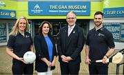24 April 2024: In attendance at the launch of the Bord Gáis Energy GAA Legends Tour Series of Croke Park for 2024 are, from left, Cork football legend Brid Stack, Bord Gáis Energy Director of Energy, Marketing & Data Catherine Lonergan, Uachtarán Chumann Lúthchleas Gael Jarlath Burns and Antrim hurling legend Neil MacManus. After over a decade of partnership the Bord Gáis Energy Legends Tour Series of Croke Park returns once again for 2024 and includes a star-studded line up of Gaelic Games players. For a full schedule of the Bord Gáis Energy GAA Legends Tour Series of Croke Park and details of how to book a place on a tour, visit crokepark.ie/legends. Booking is essential as the tours sell out quickly. Photo by Sam Barnes/Sportsfile