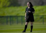 23 April 2024; Referee Hannah O'Brien during the women's under 16's international friendly match between Republic of Ireland and Denmark at the FAI National Training Centre in Abbotstown, Dublin. Photo by Stephen McCarthy/Sportsfile