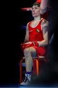 24 April 2024; Adam Hession of Ireland during a water break in his Men's 57kg Featherweight quarter-final bout against Savvin of Russia in the 2024 European Boxing Championships at Aleksandar Nikolic Hall in Belgrade, Serbia. Photo by Nikola Krstic/Sportsfile