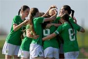 23 April 2024; Republic of Ireland players celebrate their side's goal scored by Maeve Wollmer during the women's under 16's international friendly match between Republic of Ireland and Denmark at the FAI National Training Centre in Abbotstown, Dublin. Photo by Stephen McCarthy/Sportsfile