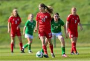 23 April 2024; Ida Skræddergaard Philipsen of Denmark in action against Aoife Colbert-Martin of Republic of Ireland during the women's under 16's international friendly match between Republic of Ireland and Denmark at the FAI National Training Centre in Abbotstown, Dublin. Photo by Stephen McCarthy/Sportsfile