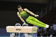 24 April 2024; Daniel Fox of Ireland competes in the  Men's Pommel Horse Exercise qualification subdivision 3 on day one of the 2024 Men's Artistic Gymnastics European Championships at Fiera di Rimini in Rimini, Italy. Photo by Filippo Tomasi/Sportsfile