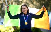 24 April 2024; Róisín Ní Ríain of Ireland with her Women's 100m Backstroke S13 gold medal during day four of the Para Swimming European Championships at the Penteada Olympic Pools Complex in Funchal, Portugal. Photo by Ramsey Cardy/Sportsfile