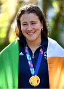 24 April 2024; Róisín Ní Ríain of Ireland with her Women's 100m Backstroke S13 gold medal during day four of the Para Swimming European Championships at the Penteada Olympic Pools Complex in Funchal, Portugal. Photo by Ramsey Cardy/Sportsfile