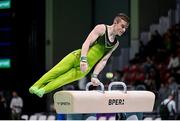 25 April 2024; James Hickey of Ireland competes in the Men's Junior Pommel Horse qualification subdivision 1 on day two of the 2024 Men's Artistic Gymnastics European Championships at Fiera di Rimini in Rimini, Italy. Photo by Filippo Tomasi/Sportsfile