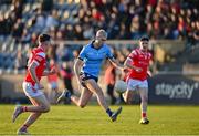 23 April 2024; Evan Nugent of Dublin in action against Pearse Grimes Murphy of Louth, left, during the EirGrid Leinster GAA Football U20 Championship semi-final match between Dublin and Louth at Parnell Park in Dublin. Photo by Sam Barnes/Sportsfile
