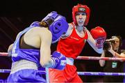 25 April 2024; Shannon Sweeney of Ireland, right, in action against Anush Grigoryan of Armenia in their Women's 50kg Light Flyweight semi-final bout during the 2024 European Boxing Championships at Aleksandar Nikolic Hall in Belgrade, Serbia. Photo by Nikola Krstic/Sportsfile