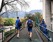 25 April 2024; Sam Prendergast and Cormac Foley make their way to a Leinster Rugby squad training session at the South African College High School in Cape Town, South Africa. Photo by Harry Murphy/Sportsfile