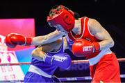 25 April 2024; Kellie Harrington of Ireland, right, in action against Natalia Shadrina of Serbia in their Women's 60kg Lightweight semi-final bout during the 2024 European Boxing Championships at Aleksandar Nikolic Hall in Belgrade, Serbia. Photo by Nikola Krstic/Sportsfile