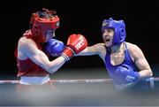 25 April 2024; Aoife O'Rourke of Ireland, left, in action against Isildar Busra of Turkey in their Women's 75kg Middleweight semi-final bout during the 2024 European Boxing Championships at Aleksandar Nikolic Hall in Belgrade, Serbia. Photo by Nikola Krstic/Sportsfile