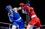 25 April 2024; Aoife O'Rourke of Ireland, right, in action against Isildar Busra of Turkey in their Women's 75kg Middleweight semi-final bout during the 2024 European Boxing Championships at Aleksandar Nikolic Hall in Belgrade, Serbia. Photo by Nikola Krstic/Sportsfile