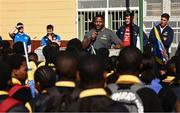 25 April 2024; Ahead of their game on Saturday in the BKT United Rugby Championship, Leinster Rugby and DHL Stormers players, coaches and staff visited and took part in a rugby session in Zimasa Primary School, pictured is DHL Stormers player Sazi Sandi at Zimasa Primary School in Lunga, Cape Town. Photo by Harry Murphy/Sportsfile