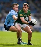 14 April 2024; Darragh Campion of Meath in action against Tom Lahiff of Dublin during the Leinster GAA Football Senior Championship quarter-final match between Dublin and Meath at Croke Park in Dublin. Photo by Brendan Moran/Sportsfile