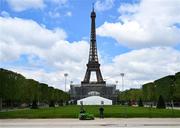 18 April 2024; Construction of stands at the Eiffel Tower Stadium that will host the Beach Volleyball and Men's Blind Football competitions continues ahead of the XXXIII Summer Olympic Games which takes place in July and August in France. Photo by Brendan Moran/Sportsfile