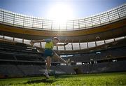 26 April 2024; Charlie Tector kicks during a Leinster Rugby captain's run at the DHL Stadium in Cape Town, South Africa. Photo by Harry Murphy/Sportsfile