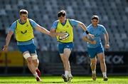 26 April 2024; Charlie Tector, centre, with Conor O'Tighearnaigh and Ben Brownlee during a Leinster Rugby captain's run at the DHL Stadium in Cape Town, South Africa. Photo by Harry Murphy/Sportsfile