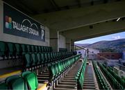 26 April 2024; A general view of the Dublin mountains from inside the ground before the SSE Airtricity Men's Premier Division match between Shamrock Rovers and Galway United at Tallaght Stadium in Dublin. Photo by Piaras Ó Mídheach/Sportsfile