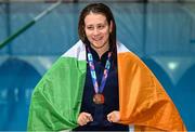 25 April 2024; Róisín Ní Ríain of Ireland with her bronze medal after the Women's 400m Freestyle S13 Final during day six of the Para Swimming European Championships at the Penteada Olympic Pools Complex in Funchal, Portugal. Photo by Ramsey Cardy/Sportsfile
