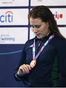 25 April 2024; Róisín Ní Ríain of Ireland with her bronze medal after the Women's 400m Freestyle S13 Final during day six of the Para Swimming European Championships at the Penteada Olympic Pools Complex in Funchal, Portugal. Photo by Ramsey Cardy/Sportsfile