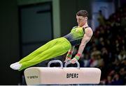 26 April 2024; Rhys McClenaghan of Ireland competes in the Men's Senior Pommel Horse Final on day three of the 2024 Men's Artistic Gymnastics European Championships at Fiera di Rimini in Rimini, Italy. Photo by Filippo Tomasi/Sportsfile