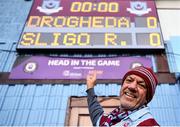 26 April 2024; Drogheda United supporter Pat Campbell before the SSE Airtricity Men's Premier Division match between Drogheda United and Sligo Rovers at Weavers Park in Drogheda, Louth. Photo by Shauna Clinton/Sportsfile
