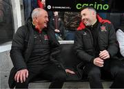26 April 2024; Dundalk manager Noel King, right, and coach Brian Gartland, right, before the SSE Airtricity Men's Premier Division match between Dundalk and Bohemians at Oriel Park in Dundalk, Louth. Photo by Stephen McCarthy/Sportsfile
