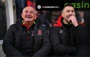 26 April 2024; Dundalk manager Noel King and coach Brian Gartland, right, before the SSE Airtricity Men's Premier Division match between Dundalk and Bohemians at Oriel Park in Dundalk, Louth. Photo by Stephen McCarthy/Sportsfile