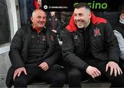 26 April 2024; Dundalk manager Noel King, right, and coach Brian Gartland, right, before the SSE Airtricity Men's Premier Division match between Dundalk and Bohemians at Oriel Park in Dundalk, Louth. Photo by Stephen McCarthy/Sportsfile