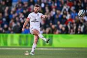 26 April 2024; John Cooney of Ulster kicks a conversion during the United Rugby Championship match between Ulster and Benetton at Kingspan Stadium in Belfast. Photo by Ben McShane/Sportsfile