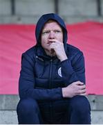 26 April 2024; Shane Farrell of Shelbourne watches from the stands during the SSE Airtricity Men's Premier Division match between Shelbourne and St Patrick's Athletic at Tolka Park in Dublin. Photo by David Fitzgerald/Sportsfile