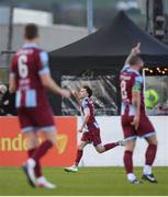 26 April 2024; Darragh Markey of Drogheda United celebrates after scoring his side's first goal during the SSE Airtricity Men's Premier Division match between Drogheda United and Sligo Rovers at Weavers Park in Drogheda, Louth. Photo by Shauna Clinton/Sportsfile