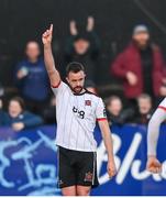 26 April 2024; Robbie Benson of Dundalk celebrates after scoring his side's second goal during the SSE Airtricity Men's Premier Division match between Dundalk and Bohemians at Oriel Park in Dundalk, Louth. Photo by Stephen McCarthy/Sportsfile