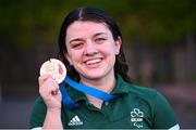 25 April 2024; Nicole Turner of Ireland with her bronze medal from the Women's 100m Breaststroke SB6 Final during day six of the Para Swimming European Championships at the Penteada Olympic Pools Complex in Funchal, Portugal. Photo by Ramsey Cardy/Sportsfile