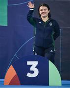 25 April 2024; Nicole Turner of Ireland on the podium after finishing third in the Women's 100m Breaststroke SB6 Final during day six of the Para Swimming European Championships at the Penteada Olympic Pools Complex in Funchal, Portugal. Photo by Ramsey Cardy/Sportsfile