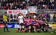 26 April 2024; A general view of a scrum during the United Rugby Championship match between Ulster and Benetton at Kingspan Stadium in Belfast. Photo by Ben McShane/Sportsfile