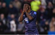 26 April 2024; James Akintunde of Bohemians reacts after missing a second half penalty during the SSE Airtricity Men's Premier Division match between Dundalk and Bohemians at Oriel Park in Dundalk, Louth. Photo by Stephen McCarthy/Sportsfile