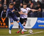 26 April 2024; Jamie Gullan of Dundalk in action against Filip Piszczek of Bohemians during the SSE Airtricity Men's Premier Division match between Dundalk and Bohemians at Oriel Park in Dundalk, Louth. Photo by Stephen McCarthy/Sportsfile