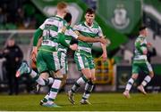 26 April 2024; Johnny Kenny of Shamrock Rovers, right, celebrates after scoring his side's first goal during the SSE Airtricity Men's Premier Division match between Shamrock Rovers and Galway United at Tallaght Stadium in Dublin. Photo by Piaras Ó Mídheach/Sportsfile
