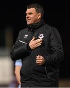 26 April 2024; Drogheda United manager Kevin Doherty acknowledges supporters after his side's victory in the SSE Airtricity Men's Premier Division match between Drogheda United and Sligo Rovers at Weavers Park in Drogheda, Louth. Photo by Shauna Clinton/Sportsfile
