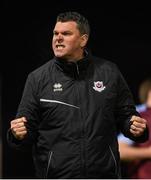 26 April 2024; Drogheda United manager Kevin Doherty reacts after his side's victory in the SSE Airtricity Men's Premier Division match between Drogheda United and Sligo Rovers at Weavers Park in Drogheda, Louth. Photo by Shauna Clinton/Sportsfile
