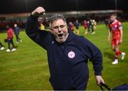 26 April 2024; Shelbourne kitman Johnny Watson celebrates after the SSE Airtricity Men's Premier Division match between Shelbourne and St Patrick's Athletic at Tolka Park in Dublin. Photo by David Fitzgerald/Sportsfile
