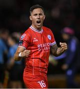 26 April 2024; John O'Sullivan of Shelbourne celebrates after the SSE Airtricity Men's Premier Division match between Shelbourne and St Patrick's Athletic at Tolka Park in Dublin. Photo by David Fitzgerald/Sportsfile