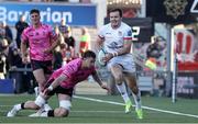 26 April 2024; Jacob Stockdale of Ulster on his way to scoring his side's third try during the United Rugby Championship match between Ulster and Benetton at Kingspan Stadium in Belfast. Photo by John Dickson/Sportsfile