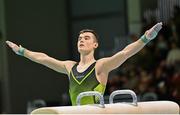 27 April 2024; James Hickey of Ireland competes in the Men's Junior Pommel Horse final on day four of the 2024 Artistic Gymnastics European Championships at Fiera di Rimini in Rimini, Italy. Photo by Filippo Tomasi/Sportsfile